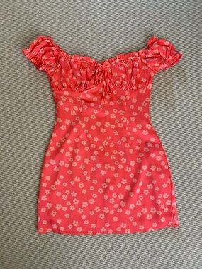 Glamorous Coral Pink Daisy Floral Off-Shoulder Mini Dress with Ruffle Sleeves 6